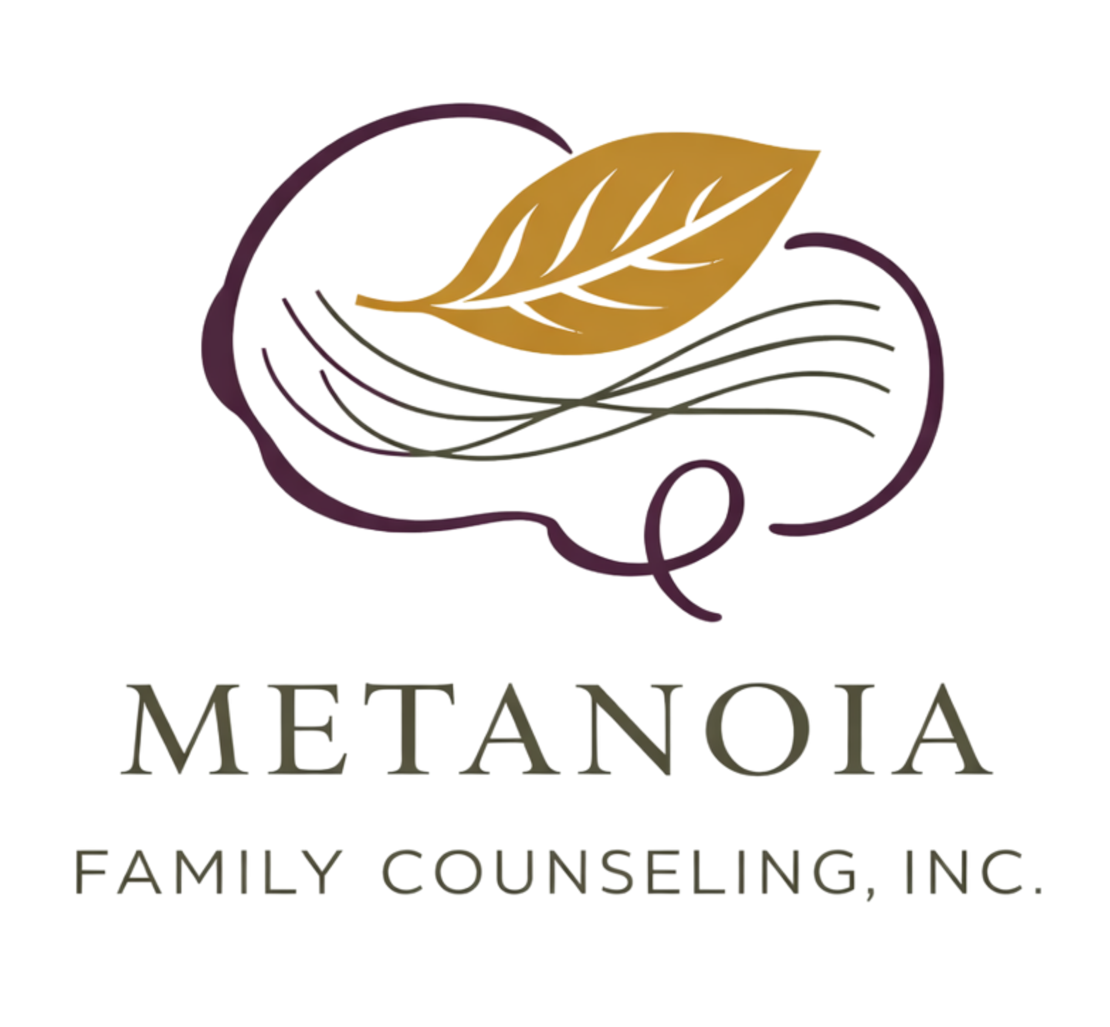 A stylized icon of a human brain, with wavy lines inside, suggesting activity in the brain, with a gold leaf resting calmly on top of the lines.